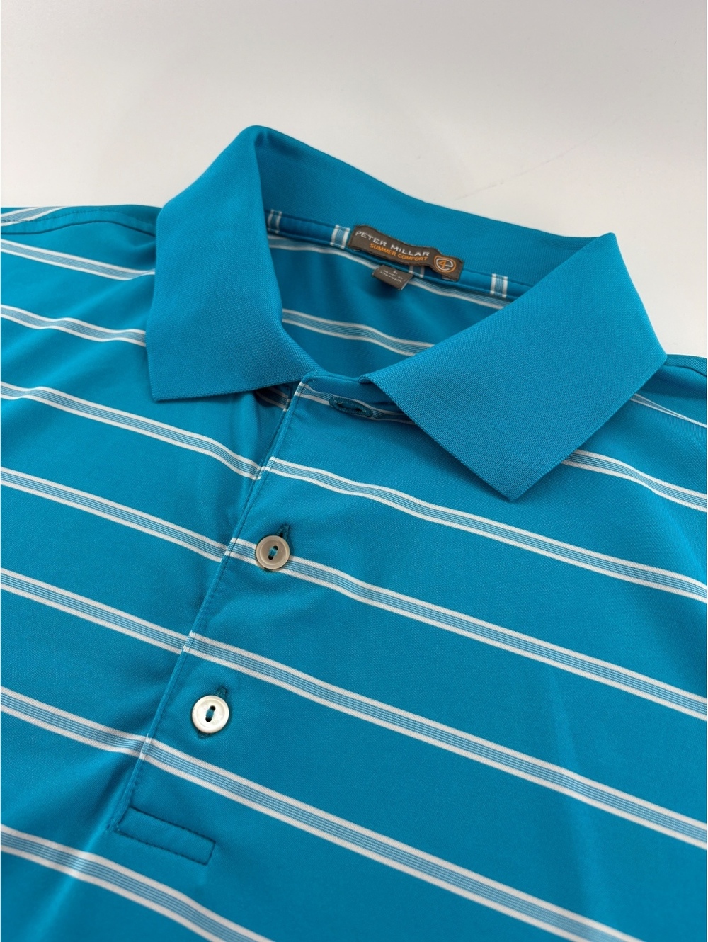 Peter Millar Summer Comfort Golf Polo Men Large Teal Stripe